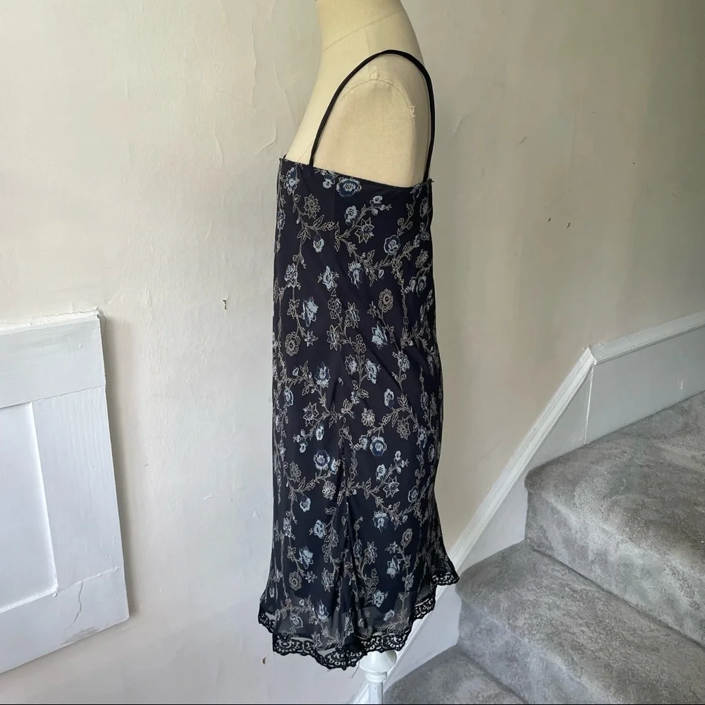 Ann Ferriday Vintage Black Floral Lace Trim Rayon USA Made Dress Size Small - Picture 2 of 9